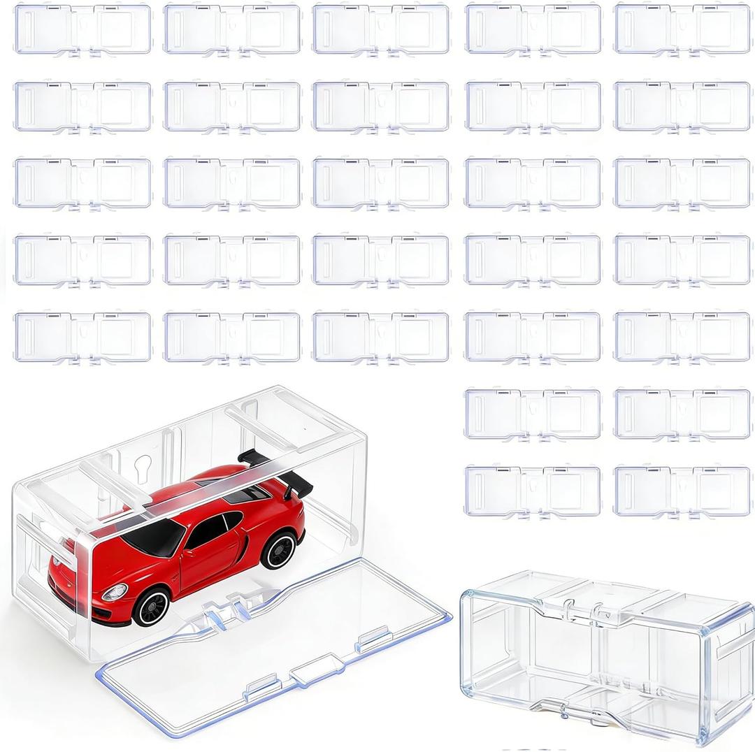 80-Pack Interlocking Toy Car Storage Case for 1/64 Scale Die-Cast Cars, Compatible with Hot Wheels & Matchbox Mini Cars, Clear Dustproof Stackable Display Organizer Box with Wall-Mount Holes (White)