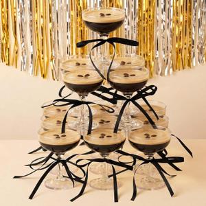 Maxdot 20 Set A Tini Bit Older Espresso Martini Birthday Party Supplies 5 oz Plastic Martini Glasses with Bow She's the Cherry on Top Champagne Tower for Bachelorette Decoration(Black)