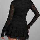 Verdusa Women's Floral Lace Wedding Guest Dresses Long Sleeve Layered Ruffle Mini Dress Date Night Outfit (Black, XS)