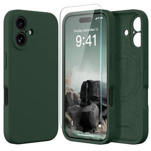 iPhone 14  Plus Case, Compatible with MagSafe, [Full Camera Protection][Screen Protector] Silicone Shockproof Protective Phone Case for iPhone 16 Plus 6.7", Alpine Green