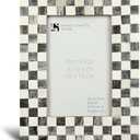 Handicrafts Home Checked Pattern Picture Photo Frame Handmade Naturals Bone Frames For Photo Frames - 4x6 inch Grey & White