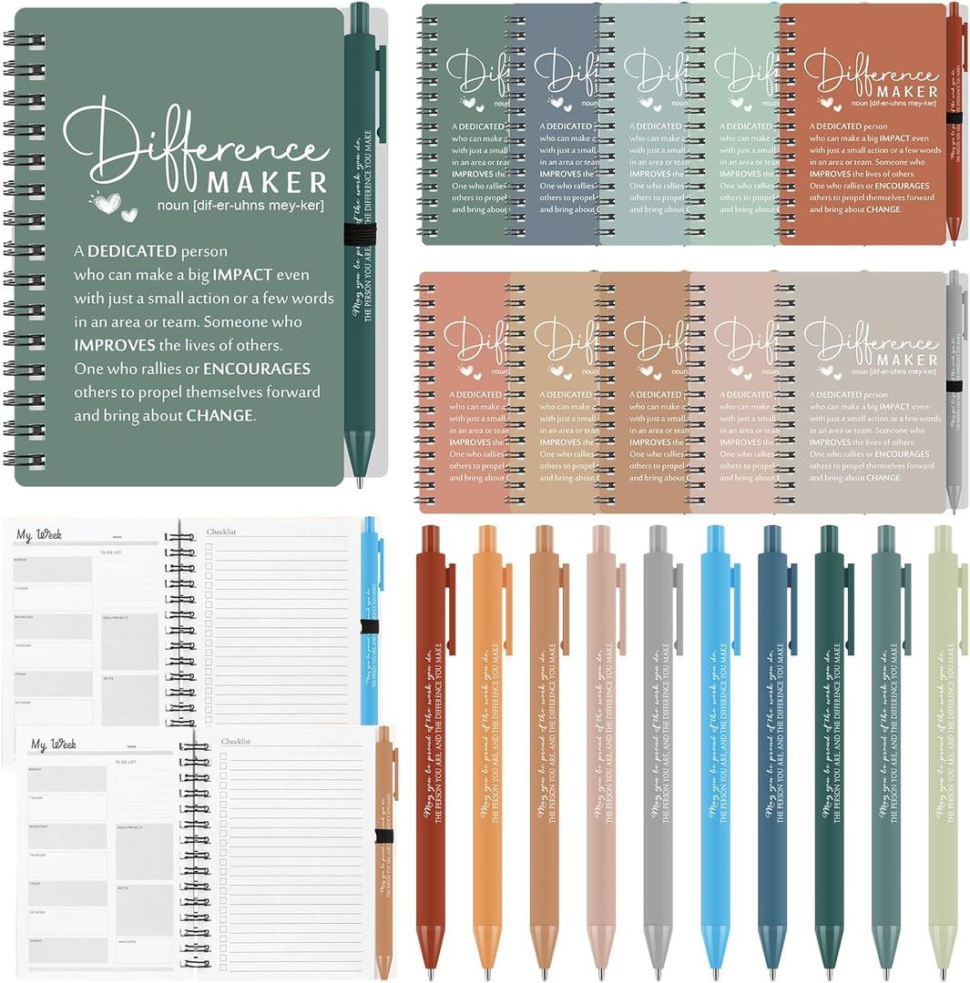 Tellingyou 20 Sets Difference Maker Employee Appreciation Gift for Coworkers to Do List Notebooks with Ballpoint Pens Note Pads Journal for Nurse Staff Team Graduation Teacher (Healing Colors)