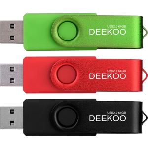 Flash Drive 64GB Thumb Drives Memory Sticks Jump Drive 3Pack 64GB USB 2.0 Flash Drives Mixed Colors: Black Red Green