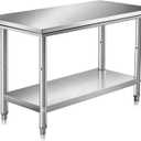 Stainless Steel Prep Table, 40 x 20 inches,Kitchen Prep Table Commercial Heavy Duty Countertop with Adjustable Under Shelf and Feet for Kitchen,Outdoor,Restaurants,Hotels,Works