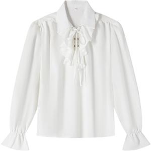 Boys Medieval Pirate Shirt Child Renaissance Ruffle Shirt Scottish Jacobite Ghillie Tops Kids Steampunk Vampire (10-12 Years) White