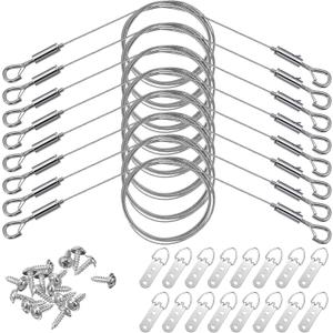 8 Pcs Picture Hanging Wire Kit 8 Adjustable Frame Wire 16 3-Hole D Rings Picture Hangers with 48 Screws for Canvas Paintings Hanging Mirror, Light Lamp, Basket Flowerpot and Decor