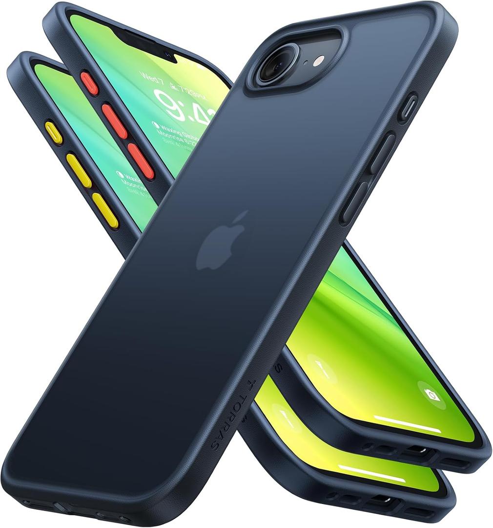 TORRAS Guardian Shockproof for iPhone 16e Case 2025, Military Grade Test Protection 16e Phone Case Slim Thin Durable DIY Buttons Anti Scratch Translucent Matte Hard Back Case for 16e Case 6.1", Black