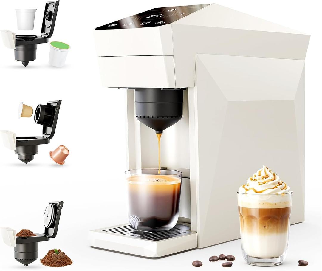 3-in-1 Espresso Machine for Nespresso Pods/K-Cups/Grounds,White