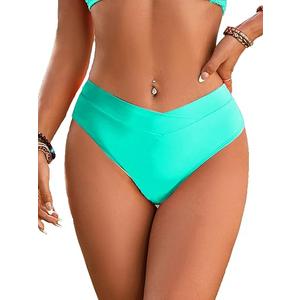 Fanuerg Women's Bikini Bottom Cross V Cut Front Swimsuit Full Coverage Bathing Suit Bottoms (Large, Lake Green)