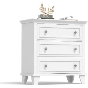 GarveeHome White 3 Drawer Dresser for Bedroom, Wide Chest of Drawers with Vintage Handle, Modern Wood Dresser Wide Nightstand Cabinet for Living Room