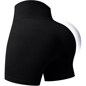 OQQ Women's 1 Piece Yoga Ribbed Seamless Workout High Waist Athletic Legging Shorts  Large Black