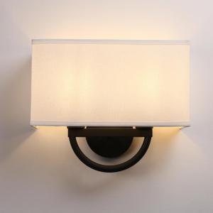 Industrial 2-Lights Wall Sconce Fixtures with White Textile Shade, Vintage Double Head Wall Light Lamps Decor for Hallway Bedroom Living Room Bathroom Corridor (Black)