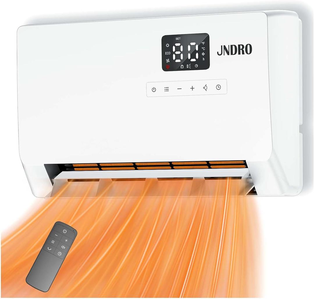 Wall-Mounted Space Heater with ECO Thermostat and Remote Control, LED Display, 60/90/120 Oscillation Modes, 24-Hour Timer, Indoor Electric Space Heater (16.5" W)