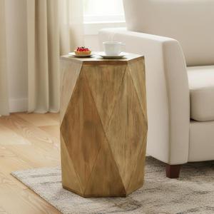 Hexagon Side Table, End Table for Small Space, Fully Assembled Coffee Table with Gold Geometric Design & Wave Pattern, Nightstand for Living Room, Bedroom, Office, 18 Inch