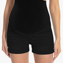 Foucome Maternity Denim Shorts Over Bump Ripped Distressed Folded Hem Blue Jean Shorts Comfy Summer Pregnancy Shorts, Black, Medium Size