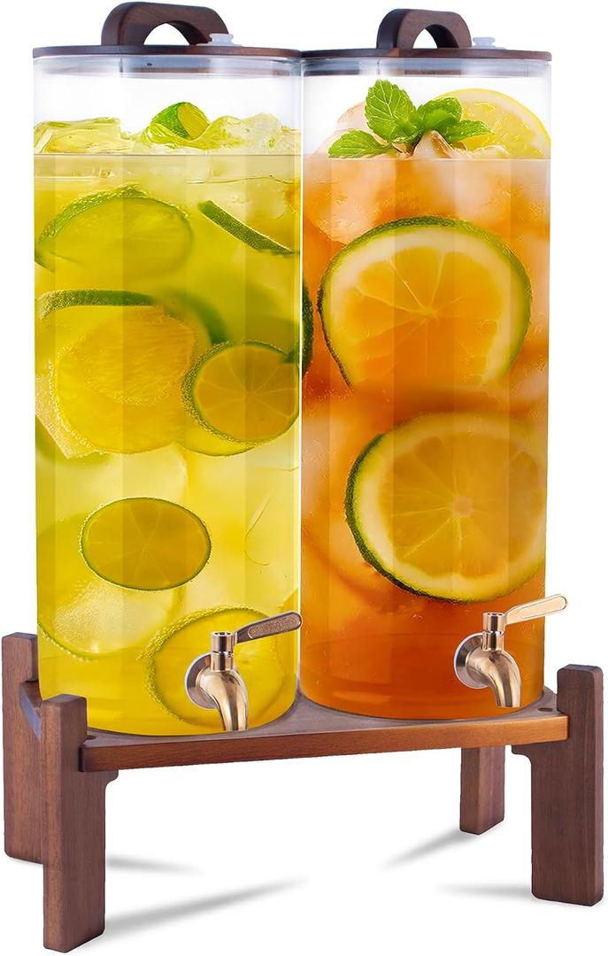 2PCS 2.2 Gallon Drink Dispenser,Glass Water Dispenser with Stand,Beverage Dispenser with Stainless Steel Spigot,Drink Dispensers for Parties,Bars,Restaurants
