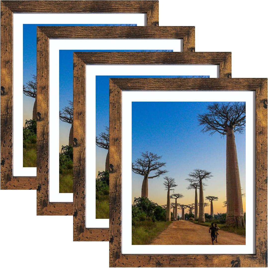 SESEAT 8x10 Picture Frames Rustic Distressed Brown for Wall or Table Top Display, Packs 4