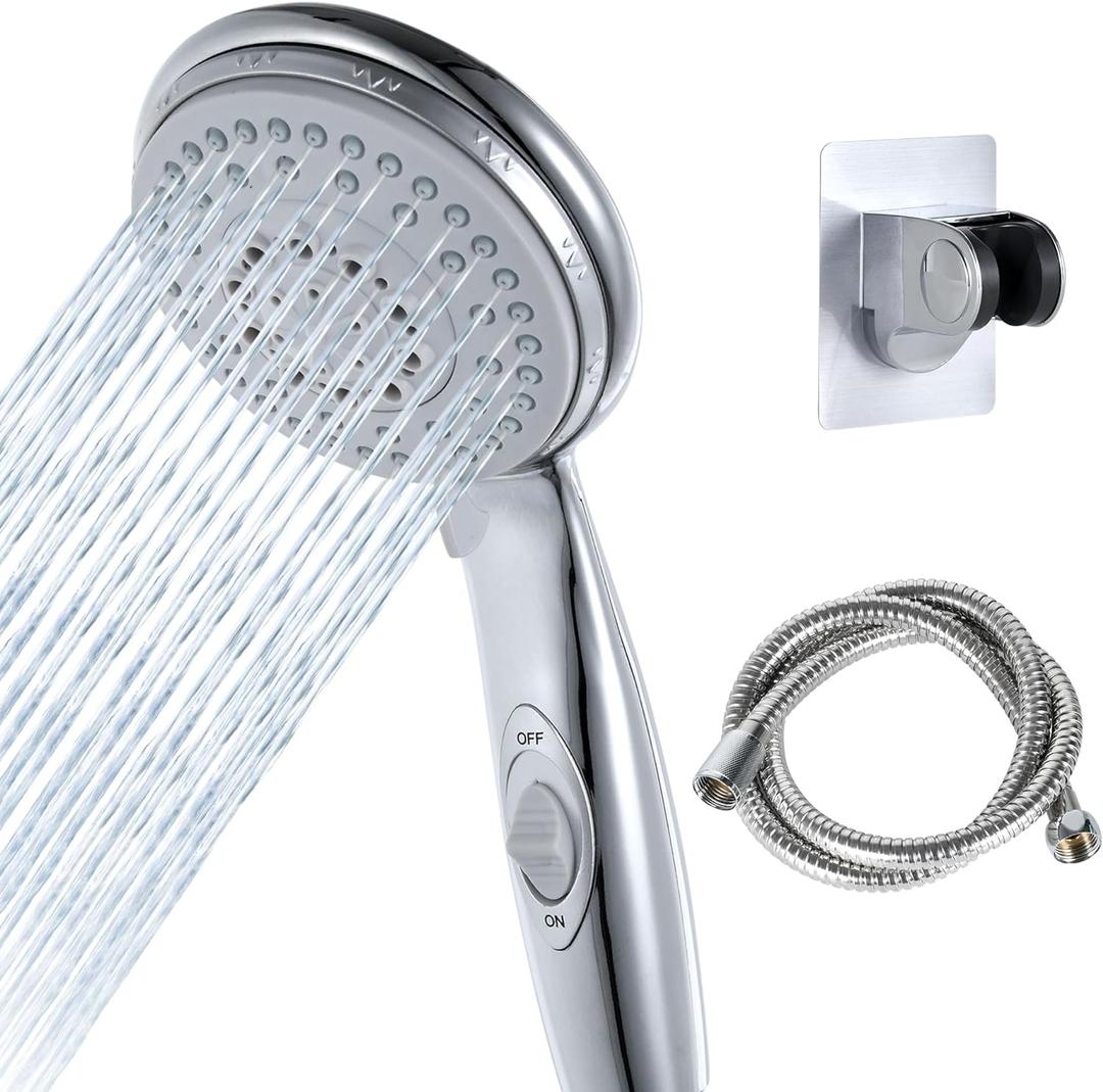 High Pressure RV Shower Head w/Hose - 5-Spray RV Shower Head Kit Replacement w/ON/OFF Pause, Interior Showerhead for Campers, Fifth Wheels, Motor Homes, Travel Trailers, Boats, Chrome