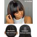 Straight Bob Wig with Bangs Human Hair Glueless 2X4 Lace Bob Wig with Black Highlights, Ready to Go Short Wigs For Women 180 Density (Breathable Cap) (Highlights-10inch, 2X4)