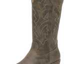 GLOBALWIN Women's Mid Calf Western Cowboy Boots Cowgirl Boots for Women with Floral Embroidery Side Zipper Chunky Heel (9.5, 23yy13 Brown)