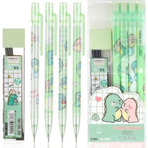 4 Pcs Cute Mechanical Pencil Set Including 0.5mm Cartoon Mechanical Pencils with 1 Tubes Refills Stationary Back to School Office Supplies for Writing Drawing Sketching(Green)