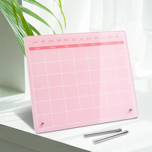 Calendar Dry Erase Board,12"X10",Acrylic Desk Calendar with Stand,Pink Dry Erase Board for Home Office School
