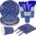 175Pcs Video Game Party Favors Tableware Set Video Game Themed Party Supplies for 25 Guests Includ Blue and Gold Rings Paper Plates Napkins Cups and Cutlery for Gamer's Parties Decor Birthday Gift