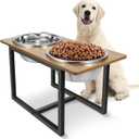 Spacnom Elevated Dog Bowls for Large Dogs, Raised Dog Bowl Stand with Two X-Large Stainless Steel Bowls for Dogs, 3.5L Capacity, Rustic Walnut
