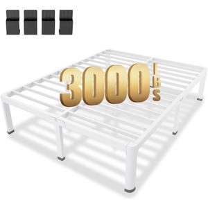 MAF 14 Inch Queen Metal Platform Bed Frame White with Round Corner Legs, 3000 LBS Heavy Duty Steel Slats Support, Noise Free, No Box Spring Needed, Easy Assembly