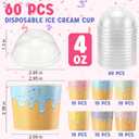 Jingmore 60 Pack 4 oz Ice Cream Paper Cups with Lids Disposable Ice Cream Bowls Paper Treat Dessert Cups 5 Color Cake Snack Container for Hot or Cold Food Soup Yogurt Birthday Summer Party Supplies