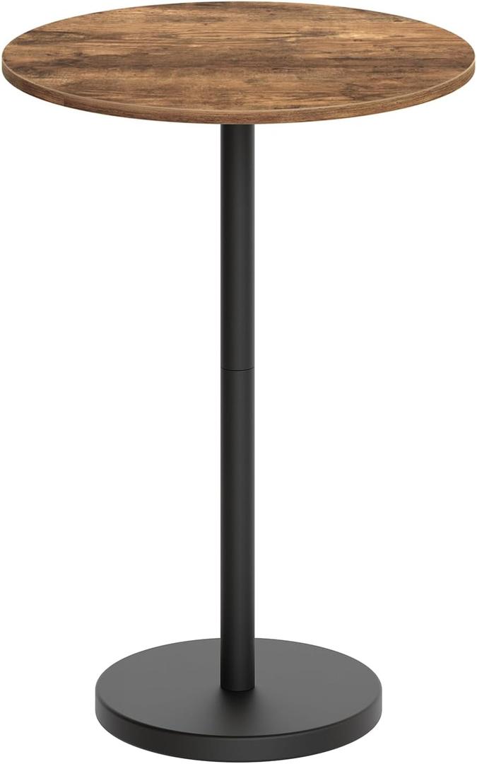 YATINEY Bar Table, Round Bar Table, Counter Height Table, Pub Cocktail Table, Metal Frame, for Bistro, Dining Room, Living Room, Terrace, Rustic Brown and Black BT05BR, 21.7 inches diameter x 39.4 inches height