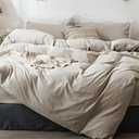 MooMee Bedding Duvet Cover Set 100% Washed Cotton Linen Like Textured Breathable Durable Soft Comfy (Heathered Tannish Linen Grey, Twin 68"x90")