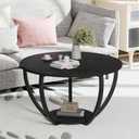 HOMERECOMMEND Round Coffee Table,23" Circle Coffee Table with Storage,Black, 23.0”Lx23.0”W x 17.0”H