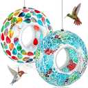 2 Pcs Glass Mosaic Hanging Bird Feeders Fly Through Round Bird Feeders for Outside Yard Garden Backyard Deck Porch Decor, 7-inch