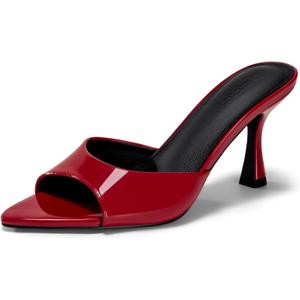 Coutgo Womens Heeled Mules Pointed Peep Toe High Heels Slip On Backless Mule Sandals Dress Shoes (11, Red)
