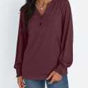 AUTOMET Long Sleeve Shirts Womens Tops Henley Dressy Casual Blouses Fall Outfits 2025 Trendy Loose Fit Comfy Winter Clothes (Red, S)