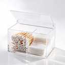 Clear Acrylic Cotton Swab Ball Holder Qtip Organizer with Lid 2-Grid Canister for Make Up Pads, Floss Picks, Vanity Storage,Bath Salts, Cosmetics, Home Bathroom Decor (DP004)
