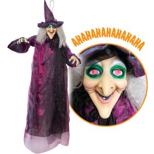 Besti Life Size Hanging Witch Halloween Decor (71 Inches) | Sound & Touch Activated Talking Halloween Decorations | Witch Props Excellent Choice for Haunted House | Indoor & Outdoor Animated Prop