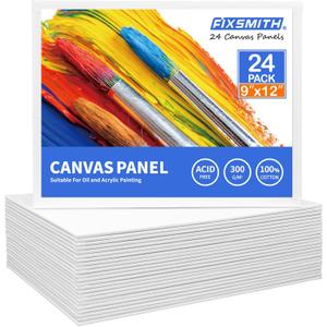 FIXSMITH Canvas Boards for Painting 9x12 Inch, Super Value 24 Pack Paint Canvases, White Blank Canvas Panels, 100% Cotton Primed Canvas for Painting, Painting Art Supplies