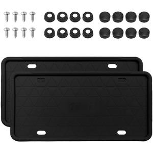 2 PCS Silicone License Plate Frame, Rust-Proof Rattle-Proof Front Back License Plate Cover with Drainage Holes, Weather-Proof Car Plate Bracket Holder with Mounting Accessories (Black)