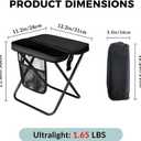 12" Portable Collapsible Stool - Folding Chair with Storage Pouch, Convertible Satchel for Hands-Free Carry & Supports 265Lbs, Ultralight for Hiking, Fishing, Camping, Festivals (Black, Standard)