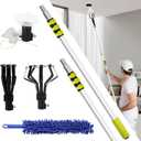 Upgarded 28FT Reach Light Bulb Changer for High Ceilings with Pole & Duster, 5-20FT High Ceiling Light Bulb Changer Extension Pole with Baskets Suction Cup for Recessed Lights Chandelier (Yellow)