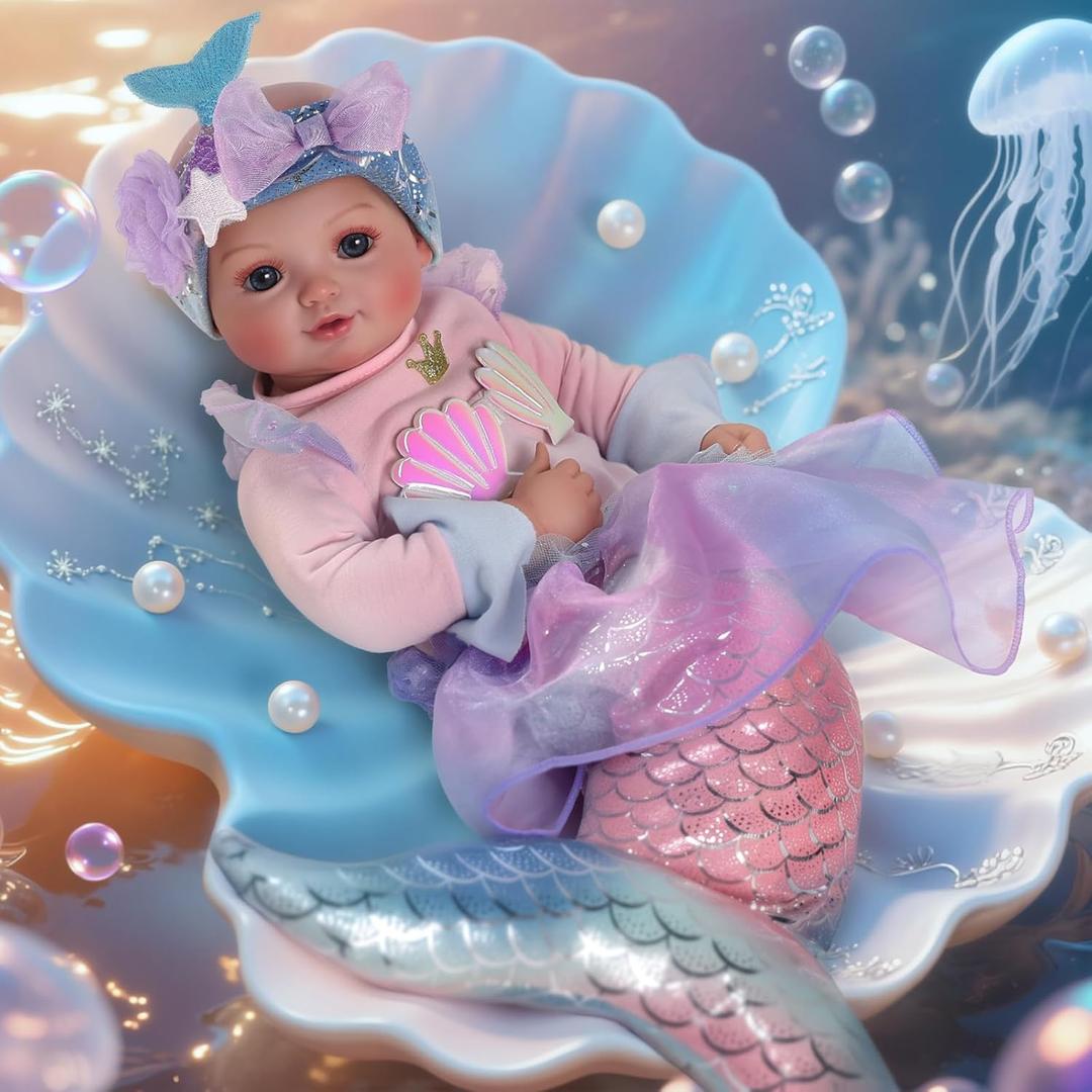 BABESIDE Mermaid Baby Doll Girl, 15-Inch Realistic Soft Baby Dolls with Shiny Mermaid Tail & Accessories, Cute Mermaid Toys for Girls Ages 3-10 Kids, Christmas, Birthday