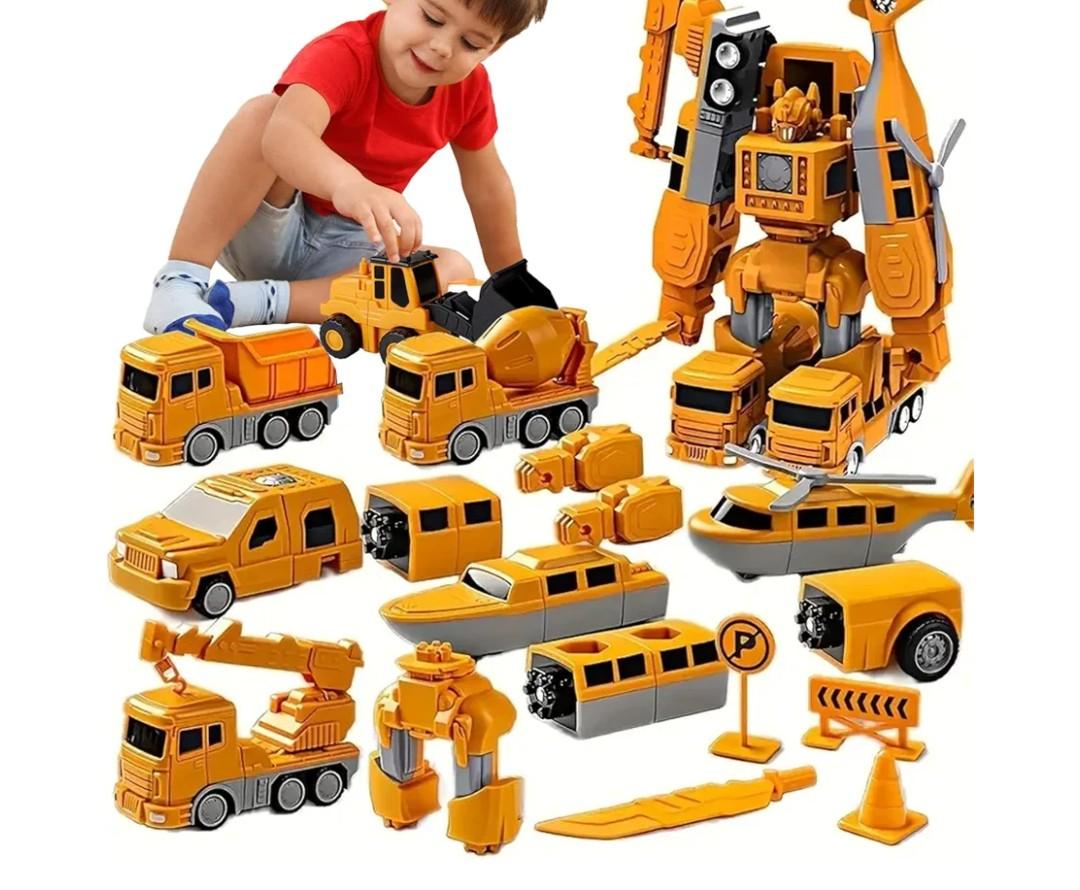 Magnetic Transform Engineering Car Set, Assembled Construction Vehicle Cars Toys, Building Transforming Cars and Trucks, Outdoor Toddler Activities Toys for Toddler Kids Ages 4-8, Yellow