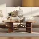 Oval Coffee Table with Storage, Modern Wood Coffee Table for Living Room, 2 Tier Center Table, 47" x 23.6" x 15.7"
