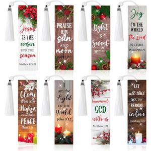 8 Pieces Christian Bible Verse Diamond Art Bookmarks 5d Christian Beaded Bookmark Acrylic Tassel Bookmark for DIY Making Beginners Kids Adults Arts Craft Supplies (Christmas Christian)