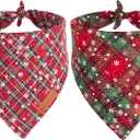 ADOGGYGO 2 Pack Dog Bandanas Christmas, Stylish Plaid Snowflake Pet Scarf, Premium Durable Fabric, Multiple Sizes Offered, Christmas Bandanas for X-Large Dogs Pets (X-Large)