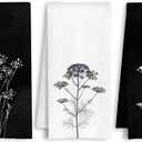 Black and White Floral Kitchen Towels, Vintage Botanical Dish Tea Towels, Rustic Cottagecore Flower Plant Decorative Hand Towel for Bathroom Kitchen, 16x24 Inch Set of 3