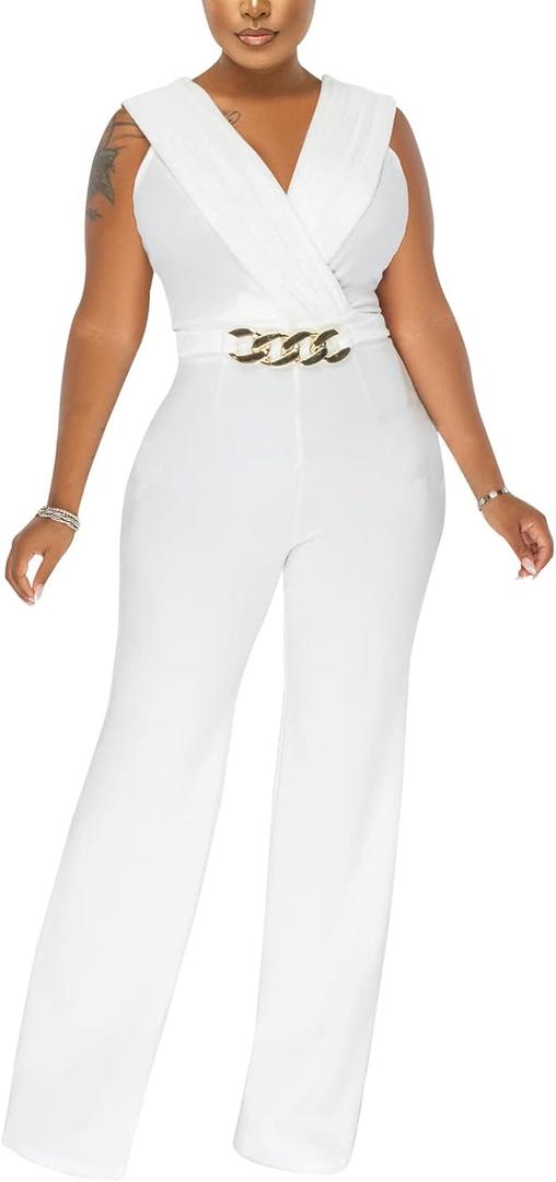 Women's Summer Formal Dressy Jumpsuits Elegant V Neck Sleeveless Party Rompers Stretchy Wrap Wide Leg Long Pants Clubwear (X-Large, White) Women's Summer Formal Dressy Jumpsuits Elegant V Neck Sleeveless Party Rompers Stretchy Wrap Wide Leg Long Pants Clubwear (X-Large, White)