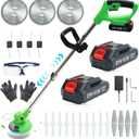 Cordless Weed Wacker, Lightweight and Telescopic Design, Triple Safety Protection, Electric Weed Eater, 2 Efficient Batteries, Grass Trimmer Cordless for Lawn, Yard, Garden, Green